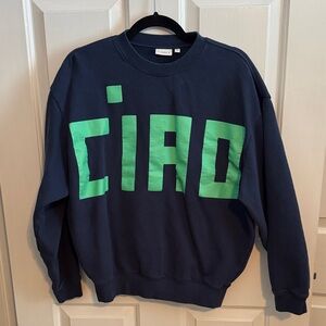 Clare V Navy Sweatshirt with Green Graphic